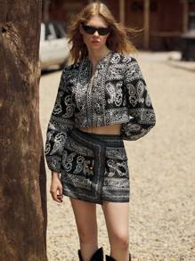 Maija Áo khoác cổ điển rộng rãi họa tiết Paisley đen trắng cho nữ, thời trang và đa năng cho kỳ nghỉ đầu xuân và mùa xuân - màu đen - Xem 10