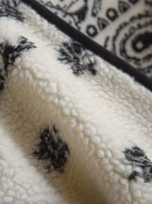 Elaquor Plus Size Women's Autumn Winter Paisley Pattern Drop Shoulder Front Tie Plus Fleece Thick Jacket - Multicolor - View 5