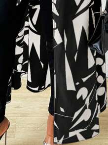 Zolique 不对称几何印花不对称领口单短袖高腰系带前不对称高低开叉长款女式衬衫单肩上衣