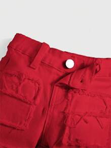 SHEIN 年轻男孩破洞水洗休闲白色牛仔裤，适合年轻男孩服装 - 紅色 - 查看 3