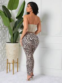 SHEIN SXY Women's Leopard Print Skinny Casual Denim Jeans - Multicolor - View 6