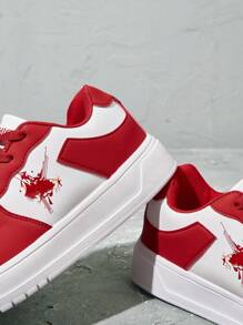 Beok 白色和红色撞色时尚系带休闲运动鞋万圣节圣诞节学生鞋滑板鞋秋冬休闲运动鞋 - 紅色 - 查看 5