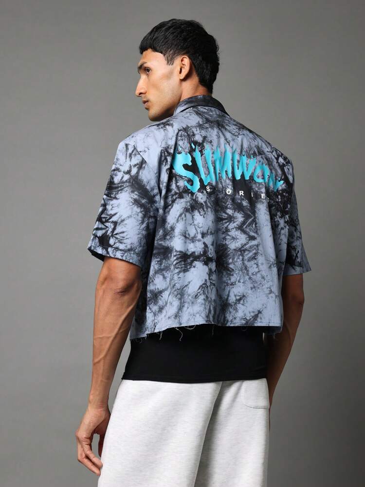 Chemise box fit à imprimé tie-dye et graffiti