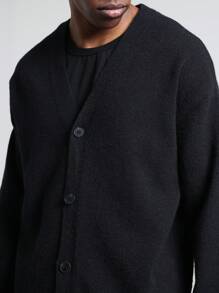 SUMWON Cárdigan clásico de punto acanalado de manga larga - Prenda exterior esencial de invierno con pequeño logotipo estampado, estilo urbano de moda callejera