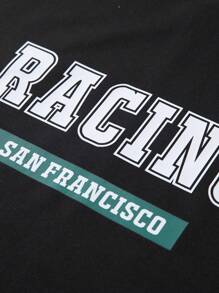 Aesthetic Post--Men Vintage Contrast Color Letter Graphic Print Button Front Casual Short Sleeve Collar Golf Polo Shirt