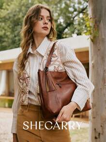 SHECARRY Bolsa de tela multifuncional de moda, bolsa para ir al trabajo - Marrón - Ver 1