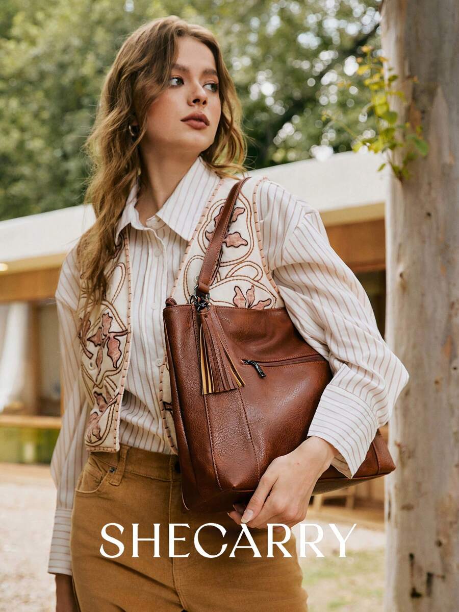 SHECARRY Bolsa de tela multifuncional de moda, bolsa para ir al trabajo - Marrón - Ver 1