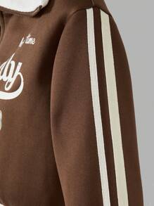 SHEIN Blouson à fermeture éclair avec imprimé lettres de couleur contrastée pour jeune fille adolescente - Taupe - Voir 4