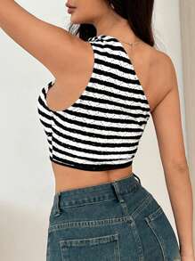 Muchica Damska luźna, bezrękawnikowa, dopasowana, krótka bluzka w paski, lato