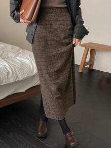 DAZY Women's Plaid Pocket A-Line Skirt - Coffee Brown - View 5