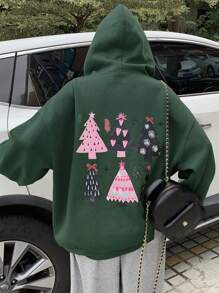 DAZY Women's Christmas Vibe Color-Block Fleece Thickened Sweatshirt Hoodie Fall,Winter - Pink - View 7