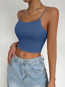 Flirla Camiseta sin espalda de unicolor con hebilla de metal acolchada, verano