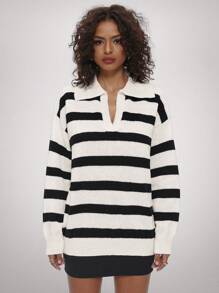 Forever 21 New Autumn/Winter V-Neck Loose Striped Casual Knit Sweater Long Sleeve Women Sweater Black And White Striped Long Sleeve Zebra Print Pullover Halloween Sweatshirt Fall Clothes Halloween Clothes Fall Sweaters  Street Wear Women  Winter Women Outfits Christmas Sweatshirt Women Costumes Homecoming Brunch Women Outfit Sweatshirt Sweater