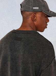 SUMWON Suéter holgado y suelto de punto lavado vintage con cuello redondo, de moda otoñal para uso casual en invierno - Gris Oscuro - Ver 5