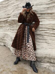 Aveloria Vintage Casual Shearling Teddy Houndstooth PU Waist Cinched Long Sleeve Jacket Fall Cloth For Women