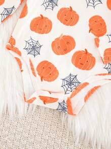 Cozy Pixies Set de 2 piezas de body con gráfico de calabaza de Halloween y gorro para bebé niño - Naranja - Ver 5