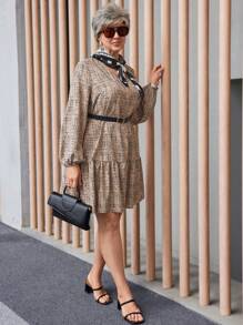 EMERY ROSE Vêtements d'hiver grande taille pour femmes Robes d'hiver Robe décontractée pour femmes col V, manches lanternes, volants à l'ourlet, imprimé tout-sur-tout