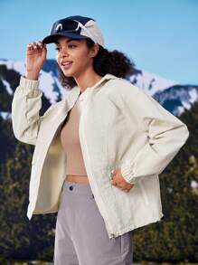 In My Nature Women's Outdoor Camping Hiking City Commute Fluorine-Free Water-Resistant Hooded Jacket - Beige - View 10