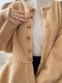 FRIFUL Women's Ruffle Hem Loose Casual Jacket,Fall Clothes Women Coats - Khaki - View 3