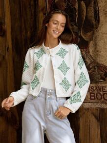LanaWest Chaqueta de manga larga con estampado de diamantes de estilo casual para el otoño de LanaWest