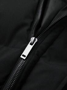 Manfinity Homme 男士纯色简约日常连帽长袖棉衣，秋冬纯色保暖冬装外套，黑色外出休闲外套，送给朋友、老公、男朋友的礼物 - 黑色 - 查看 8