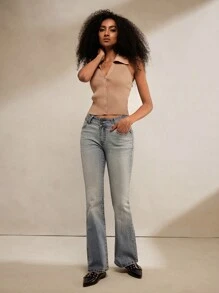 Forever 21 Casual top met haltergebreide mouwen en knoopsluiting voor dames, zomer