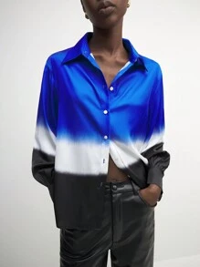 BizChic Ombre Blue Long Sleeve Shirt, Elegant Women's Outfit For Christmas, New Year Party, Autumn/Winter, - Multicolor - View 3