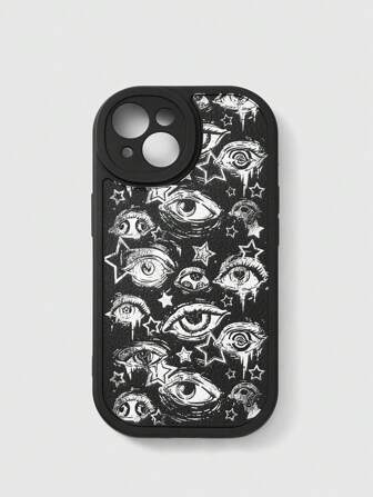 Goth Funda de teléfono compatible con iPhone con textura negro y dibujo de ojos