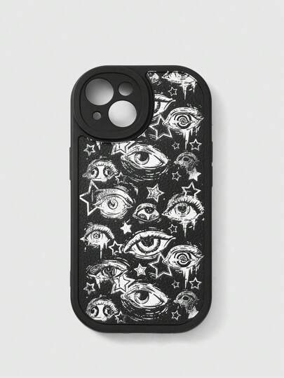 Goth حافظة هاتف بملمس جلد أسود برسمة عين متوافقة مع آيفون