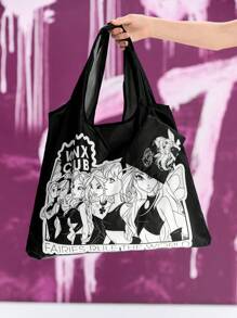 Winx Club X ROMWE Donkere oversized opvouwbare tas met portemonnee, draagbare boodschappentas met grote capaciteit