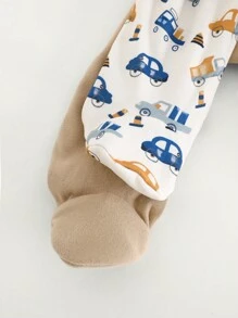 Cozy Pixies 2pcs Infant Baby Boys Cartoon Car Knitted Soft Crew Neck Long Sleeve Romper With Footed Pants Set