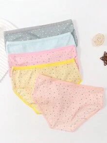 5pcs/Set Tween Girl Multi-Color Candy Solid Soft Breathable Underwear Panties - Multicolor - View 2