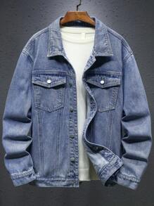 Manfinity Campus Court Plus Size Men's Distressed Light Blue Denim Jacket