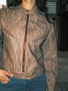 Easelle Brown Cropped Faux Leather Jacket, Fall