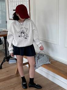 DAZY Tween Girl Round Neck Embroidered Sweatshirt, Fall,Back To School Clothes - Grey - View 3