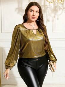 SHEIN Clasi Blusa con mangas de farol calada elegante para mujer de talla grande, otoño