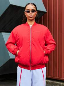 SUMWON WOMEN Casual Bomber Jacket Lightweight Varsity Style College Windbreaker Flight Nylon Spring Fall Winter Outerwear - Red - View 1