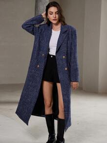 Aveloria Modichic 海军蓝格子奢华齐膝修身常规款女式秋冬季外套 - 藏蓝色 - 查看 5