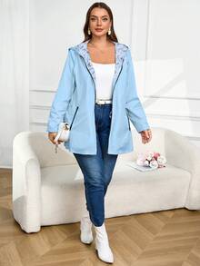 SHEIN Clasi Áo khoác dáng rộng tay dài in họa tiết hình học cỡ lớn dành cho nữ, có thể đảo ngược, thích hợp cho mùa thu đông - Màu xanh lam - Xem 8