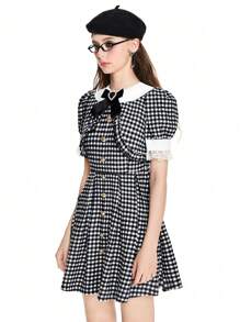 ROMWE Kawaii 女士夏季可爱荷叶边袖迷你连衣裙 - 灰色 - 查看 4