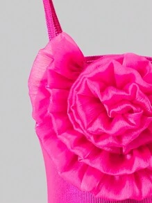 年轻女孩甜美可爱渐变粉色蝴蝶泡泡袖网眼撞色连衣裙 - 彩色 - 查看 5