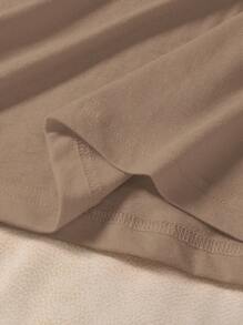 INAWLY 女士字母印花圆领短袖休闲 T 恤图案 T 恤女式上衣 - 摩卡棕 - 查看 5