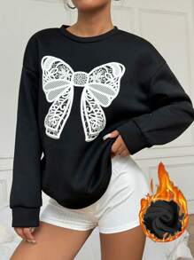 Flirla Crew Neck Long Sleeve Butterfly Print Minimalist Sweatshirt, Casual Daily Wear Pullover Fall Outfit - Black - View 1
