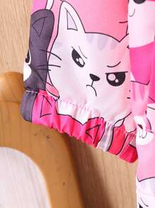 Baby Girl Cartoon Pattern Hooded Full Zip Long Sleeve Jacket - Hot Pink - View 6