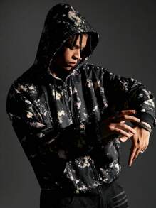 Manfinity VCAY Sudadera holgada de punto con estampado digital de manga larga para hombre, para otoño e invierno - Negro - Ver 1