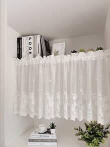 1 件白色美式乡村风格蕾丝小窗帘，简约编织蕾丝小花朵图案窗帘/帷幔，适用于厨房、客厅和卧室门窗、秋季装饰、秋季装饰、房间装饰