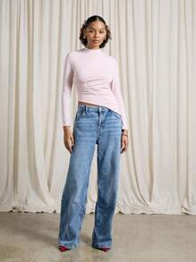 AiiRZ Side Ruched Detail Fitted Long Sleeve High Neck Top