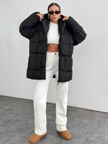 EURMUSE Shawl Collar Long Puffer Winter Coat Jacket - Black - View 5