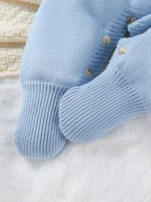 SHEIN Macacão de Tricô com Gola Listrada para Bebê Meninos - Azul, Cinza, Branco, Confortável e Quente, Adequado para Outono/Inverno