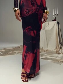 SHEIN Unity Women's Long Sleeve Hollow Waist Dress With Dissolving Stripe And Butterfly Print In Black And Red - Multicolor - View 8